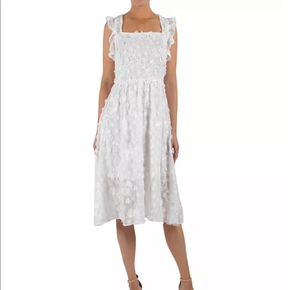 Julia Jordan Floral Appliqué A-Line Midi Dress, White dress size 14